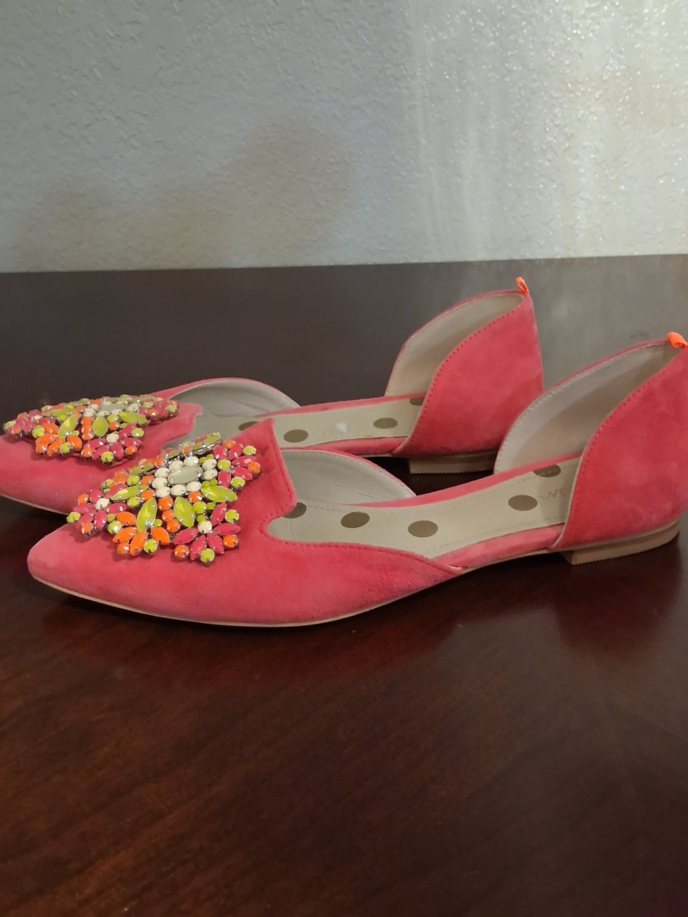 Boden Coral Suede D'Orsay Flats with Neon Bead Cluster